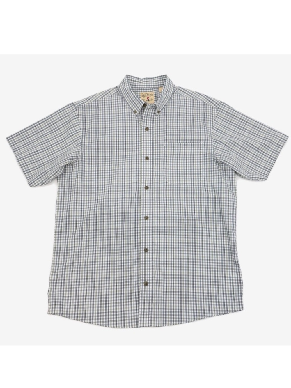 Red Head Plaid Button Down 100% Cotton Short Sleeve Shirt Men's Large